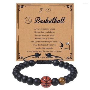 Charm Bracelets Men Basketball Bead Black Matte Beads Bracelet For Boys Grandson Son Player Sports Gifts Fashion Jewelry Soccer