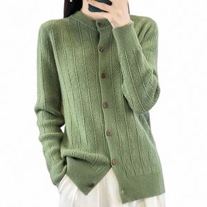 Zyczcxx 100％Merino Wool Women's Seater Cardigan 2024秋/冬の新しいクルーネットニットジャックカーディガン女性韓国トップV9FX＃