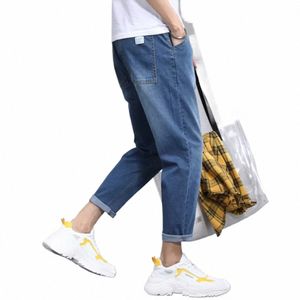 2024 Новые мужские эластичные джинсы до щиколотки Fi повседневные облегающие джинсовые брюки Корейские брюки Мужская брендовая ткань f2Ss #