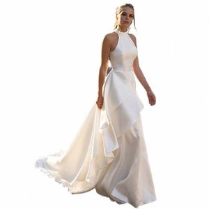 Jeheth Exquisite 2023 Halter Neck Open Back Bright Dr A-Line ärm Satin Bridal Gown Boho Vestido de Noiva Civil C5nq#