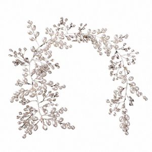 handmade Wired Crystal Rhinestes Pearls Fr Bridal Wedding Women Jewelry Hair Vine Hairbands q35g#