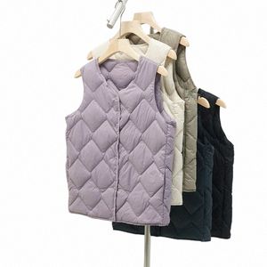 women Ultralight White Duck Down Lg Vest Sleevel Jacket Argyle Autumn Winter 2023 New Chinese and Korean Fi Y2dI#