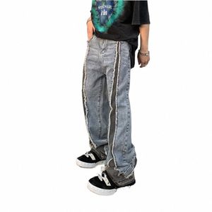 oregelbundna rippade hål jeans denim pant kvinna man rak lapptäcke baggy pojkvän y2k punk kpop harajuku streetwear hip hop h8vl#