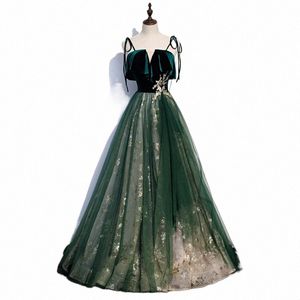 Lanmu Green Dr Velet Tulle Ing Gold Spraying Proc Custom A-line Piano-lunghezza Serata formale Dres Donna Banchetto Party g7C1 #