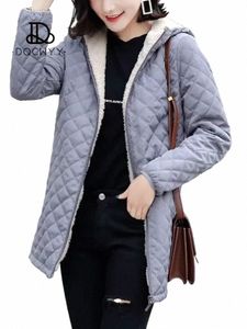 women's Jacket Winter Hooded Warm Lamb Down Lining Parkets Mid Length Casual Jacket Cott-padded Jacket Oversize Winter Coat K15A#
