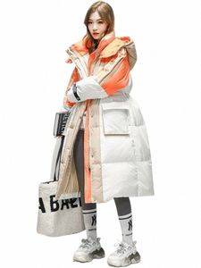 2023 겨울 따뜻한 흰 오리 다운 자켓 여성을위한 암컷 후드 중간 길이 다운 코트 복어 Parkas fi outerwears j9na#