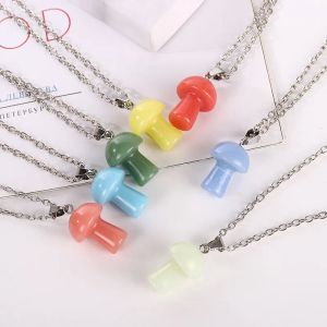 Luminous Stone Necklace mushroom Pendant Necklace Men Women Natural Chalcedony Choker Glow in Dark Jewelry Gift