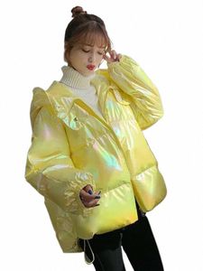 Kurtka damska Kolorowa błyszcząca powierzchniowa z kapturem płaszcz z maską zima koreańskie fi zagęszczone parkas damskie ubranie luźne ciepłe topy 206d#