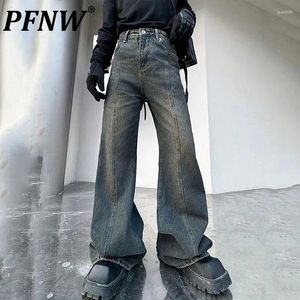 Herr jeans pfnw lapptäcke man nisch design ficka gradient färg män denim ljus flare byxor breda benbyxor chic 9c4671