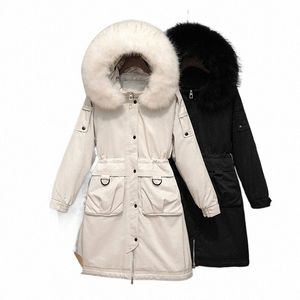 large Racco Fur Collar Down Coat Winter Jacket 90% White Duck Down Hooded Warm Parkas Detachable Lining Overcoat E3vf#