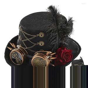 Party dekoration steampunk topp hatt gotisk kostym karneval unisex hattar med glasögon halloween huvudkläder kedjor för cosplay -fester film