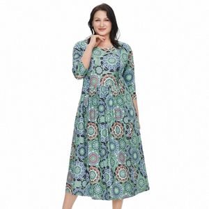 Astrid Women's Summer Dr 2022 For Women Loose Boho Casual Plus Size Beach FR Silk LG Green Dres z naszyjnikiem E2j9#