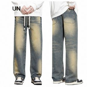 baggy jeans män breda byxor lös passform byxa för män nya jeans kpop vintage denim byxor mäns kläder elastiska midja dragskot 22od#