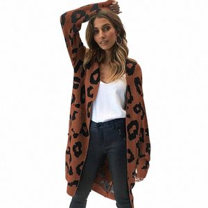 2024 Autumn New Women Lopard Leisure Ins Style Knity LG Cardigan LG Sweter Sweet Fear Lady Lady Owewear Coats 185U#