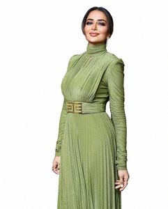 Formell kvällsdres LG Sleeve Sexy LG Sleeves Prom Party Gowns Custom Pleated Pageant Dres for Women S58a#