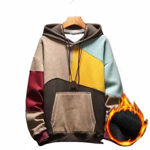 men Autumn Hoodie Color Matching Thin Fleece Hooded Lg Sleeves Oversized Big Pocket Casual Spring Harajuku Hoodie Men Clothing o7jz#