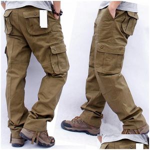 Men'S Pants Mens Overalls Cargo Mti Pockets Tactical Work Casual Pantalon Hombre Streetwear Army Straight Trousers Drop Delivery Appa Dhgrr
