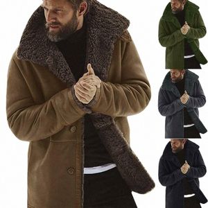 男性冬のフリース厚い温かいコートアウトウェアトレンチレザージャケット