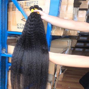 3 Bundles Kinky Straight Peruvian Hair Weave Bundles Raw Human Hair Bundles Virgin Remy Extensions for Women Coarse Yaki Weft