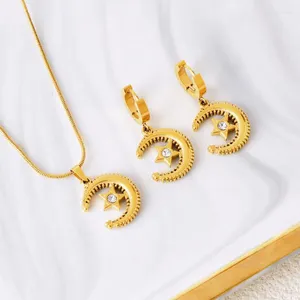 Halsbandörhängen Set 2024 Rostfritt stålstjärna Moon Pendant for Women Gift High Quality Trend Jewelry Birthday Party