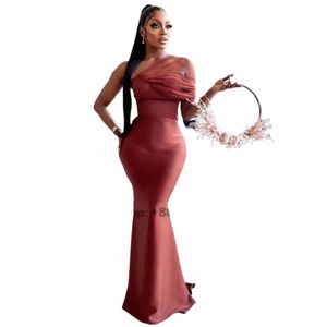 brown Mermaid Bridesmaid Dres One Shoulder Tulle Strap Simple Satin Corset Bride Maids Gowns robe demoiselle d hneur femme N2wD#