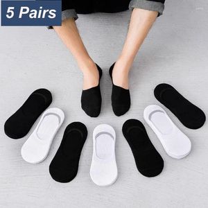 Meias masculinas 5 pares verão homens preto barco silicone antiderrapante invisível simples respirável confortável e elegante branco