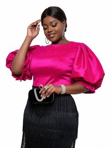 FI Tops for Women 2023 Summer Short Lantern Sleeve O Neck African Shirt Female OCN Celedrate plus plus size size 94s6#