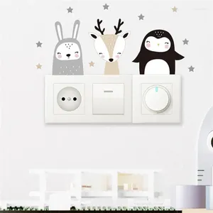 Fensteraufkleber/Set, Boho-Farbe, niedliches Lächeln, Cartoon-Tiere, Schalter für Wand, Kinderzimmer, Babyzimmer, Abziehbilder, Sterne, Heimdekoration