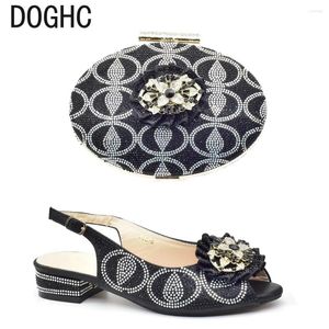 Casual Shoes Black And Bags Sets With Rhinestone Wedding Bride Elegant Low Heels Women Bag Set Shoe Size 43