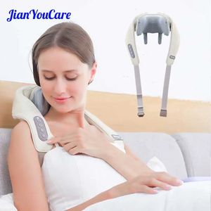 Jianyoucare Shiatsu Hals Schultermassager Wärme Bein Rücken Muskelkneten Schalzervikalmassage Werkzeuge Masajeador Muscular 240318