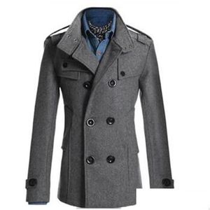 Men'S Wool & Blends Mens England Vintage Coat For Men Slim Jacket Outerwear Double Breasted Cotton Trench Winter Thick Overcoat Drop D Dhi4M