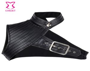 Ein Schulterstandkragen schwarzer Leder Steampunk Korsett Jacke Vintage Gothic Clothing Plus Size Burlesque Kostümzubehör4765135