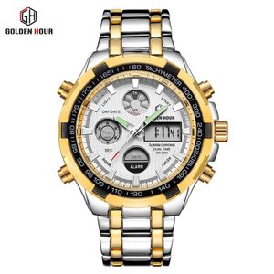 GoldenHour Luxury Gold Quartz Watch Men's Watch Sport Sport Business Watches Masculino Moda LED Men Clocks Relógio Relogio Masculin2303
