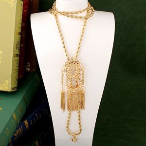 Algerian Wedding Necklace Long Chain Gold Plated Tassels Pendant with Crystals Arabic Women Shoulder Chest Jewelry 240329