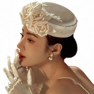 Nowy styl francuski Hepburn Top Hat Bridal Dr Hair Acries Travel Photo Wedding Heakdr Hat Z1GB#