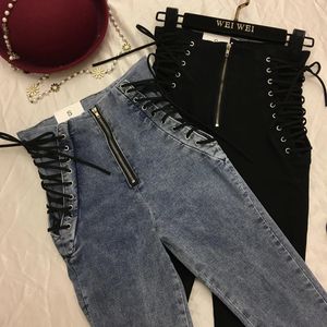 Plus -storlek hög midja sexig mager blyerts jeans för kvinnliga jeans leggings denim byxor smala kvinnliga byxor 240318