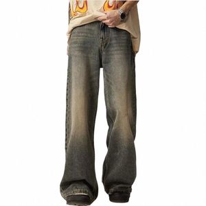 män denim byxor retro stil jeans retro hip hop mäns jeans med lutning ctrast färg bred ben design stil denim för en y01x#