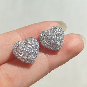 925 Sterling Silver Iced Out CZ Zircon Heart Earring For Women Lovers Wedding Engagement Gifts Diamond Halo Earrings