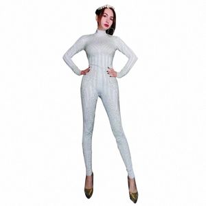 bar Nightclub Ds Dj Gogo Dancer Costumes White Rhinestes Jumpsuit Women Jazz Clothing Stage Performance Rave Outfit XS5779 s8Bj#