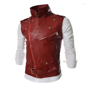 Men's Vests Autumn Winter Leather Waistcoat Korean Slim Fit Zipper Lapel Short Vest Coat Solid Color