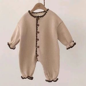 Baby flicka vintage romper japan stil spädbarn mjuk bomull långärmad jumpsuit född pyjamas baby casual hemkläder 0-24m 240322