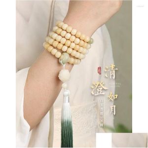 Perlenstrang natürliche verwitterte Bodhi Lotus geschnitzt 108 Hand Spielzeug Halskette für Frauen Drop Lieferung Schmuck Armbänder Otglj