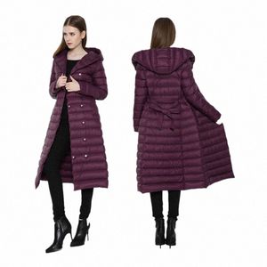 2024 New Brand Ladies Lg Winter Warm Coat Women Ultra Light 90% White Duck Down Jacket Women's Hooded Parka Female Jackets J70D#