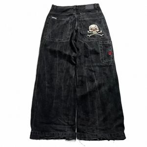 Y2K American Restore Ancient Ways Jeans Harajuku Hip-Hop Skull Graphic Brodery Loose Jeans Gothic High midje breda byxor Kvinnor 74PS#