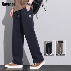Unvanqu Korean Spring Summer Soft Cotton Casual Pants Mens Fashion Youth Versatile Loose Knitted Trousers Large Size M4XL 240326