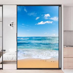 Window Stickers Privacy Film Sea Landscape Decorative Glass Covering No-Glue 01Static Cling Frosted Tint 05Q