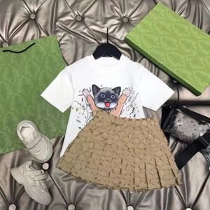 Verão crianças agasalho duas peças ternos conjuntos de roupas para a menina saia manga superior shorts saia meninas traje crianças roupas casuais aaa