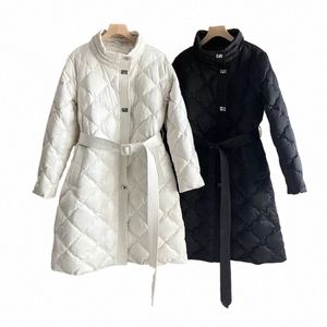 winter Down Jacket Women Warm Stand Collar Lg Parka 2024 Trend High-end Slim Belted 90% White Duck Down Rhomboid Coats i7JK#