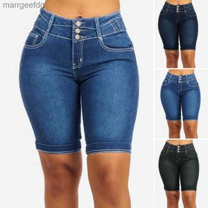 Kvinnors shorts korta jeans mellan stigande kvinnor byxor flyg knä längd stretchy denim byxor pantalones 240329
