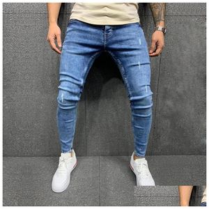 Men'S Jeans Mens Blue Skinny Fashion Denim Pants Ripped Died Slim Pencil Motorcycle Large Size Drop Delivery Apparel Clothing Dhday